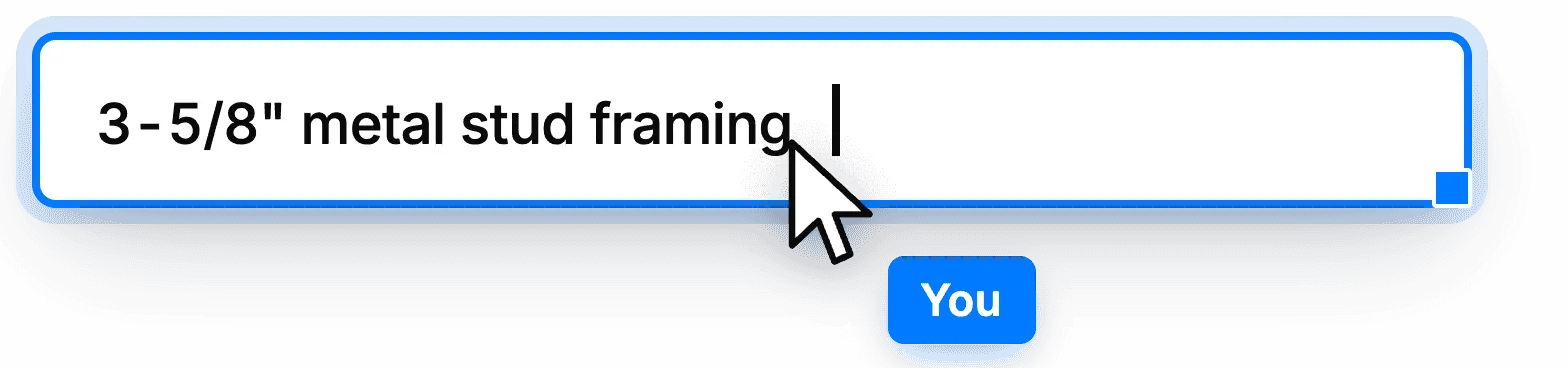 Typing a scope line item for metal stud framing directly into a Consight scope sheet