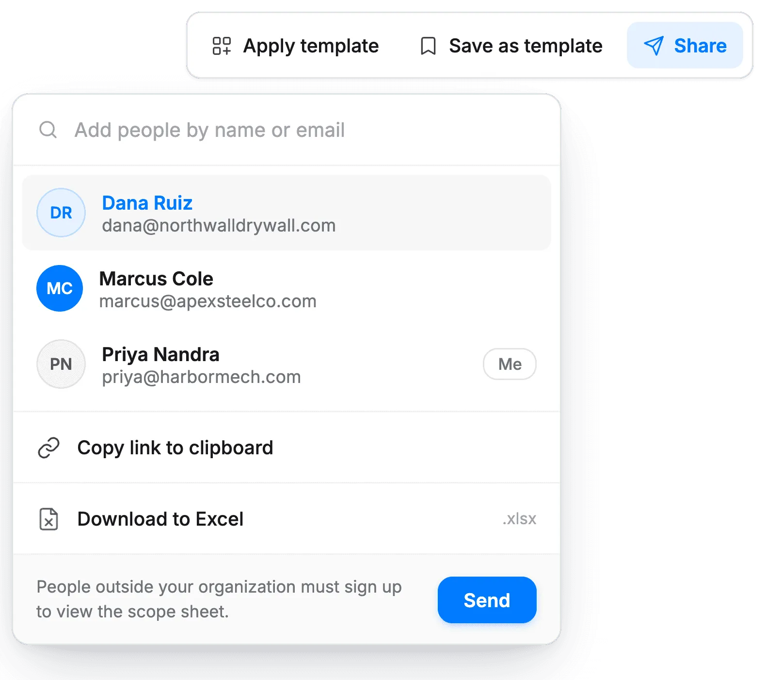 Sharing a Consight scope sheet with teammates by email or exporting it to Excel